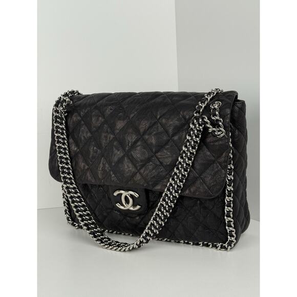 Chanel Paris-Dallas Maxi Chain Around Flap Bag Quilted Black Leather - Picture 1 of 16